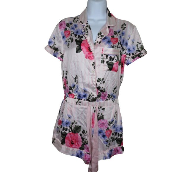 Victoria's Secret Pink Floral Satin Short Sleeve Romper Pajamas XS New Old Stock - Picture 12 of 13